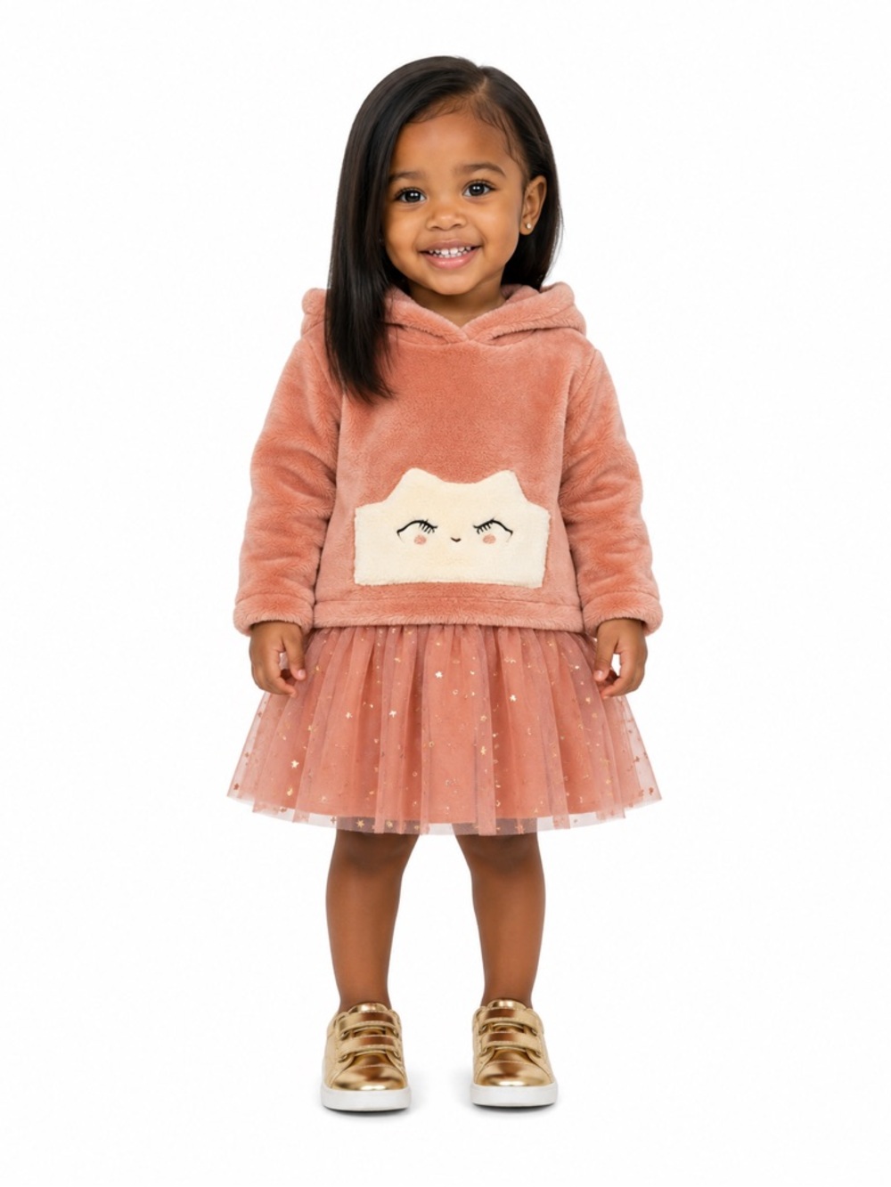 Toddler girl tank tulle dress with stars matching soft hoodie